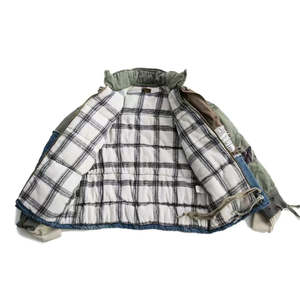 Veste matelassée en jean déchiré et patchwork, style utilitaire, pour homme, chaude pour l'hiver, style streetwear, type duffle - Product Image 3