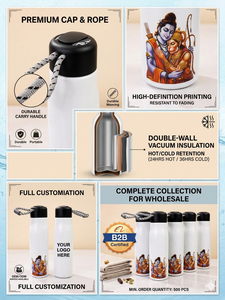 Botella de Agua Metálica con Diseño de Ram Hanuman para el Regreso a Clases y Graduación - Product Image 2