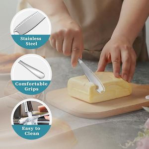 Set di 2 Coltelli Spalmatori 3 in 1 in Acciaio Inox per Burro e Formaggio con Fori per Arachidi, Utensili da Cucina - Product Image 2