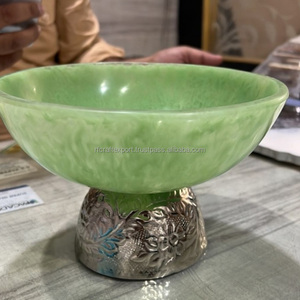 Handcrafted Resin Multi Swirl Design Eco-Friendly <b>Salad</b> <b>Serving</b> <b>Bowl</b> with Metal Base Fruit <b>Bowls</b> Dinnerware Tableware - Product Image 1