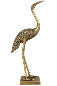 Sculpture d'oiseau grue en métal finition or antique de luxe avec détails de plumes gravés, élégante figurine de héron debout - Product Image 2