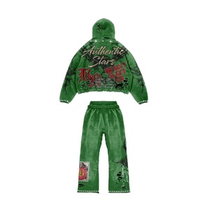 2025 vente en gros plaine survêtements sweats à capuche et pantalons ensemble motif personnalisé pulvérisation numérique imprimé à capuche costume pour hommes - Product Image 2