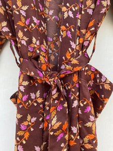 Brown Floral <b>Vintage</b> Silk Sari Handmade Recycled Kimono for Her Bikini Wrap up for Her Robe for Women - Product Image 2