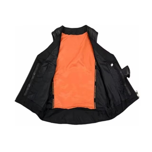 Gilet en cuir noir uni personnalisé pour femme, en cuir de vachette véritable, col montant, style motard, décontracté, sans manches - Product Image 6