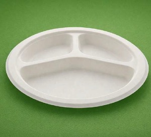 Plato Redondo de Bagazo de 3 Compartimentos, Compostable, Biodegradable, Vajilla Desechable de Caña de Azúcar - Product Image 2