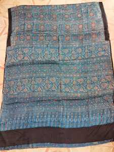Sari AJRAKH con Estampado Artesanal Natural, Tela de Seda Modal Pura, Materiales de Calidad Premium para Exportación, Disponible en Stock, Venta al Por Mayor - Product Image 5