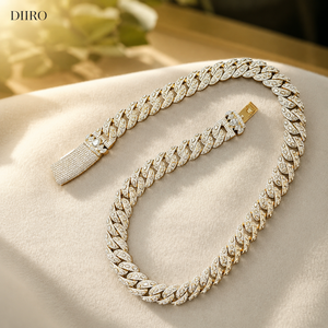 Collier Hip Hop Statement Plaqué Or Blanc Moissanite Chaîne Maille Cubaine Luxe Unisexe Bijoux de Fête - Product Image 4