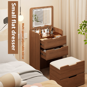 Walnut 3-in-1 Compact Makeup Vanity Desk 48cm Flip Top <b>Mirror</b> with Visible Glass Desktop <b>Small</b> Visible Makeup Vanity Set - Product Image 3