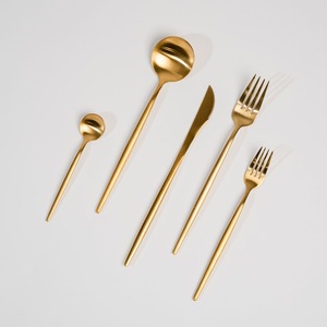 Ensemble de couverts en acier inoxydable doré, 4 pièces, finition miroir, réutilisable, pour mariage, fête, table - Product Image 1