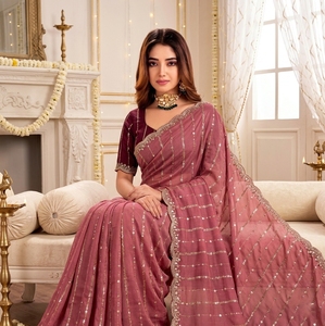 Elegant <b>Maroon</b> Silk <b>Saree</b> With Gold Embroidery Traditional Indian Wedding Wear For Women Floor-Length Regular Fit - Product Image 4