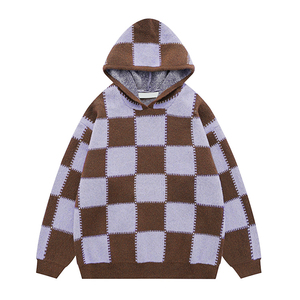 Sweat-shirt à capuche en tricot à carreaux, sweat-shirt à manches longues à capuche pour homme, vêtements décontractés d'hiver - Product Image 4