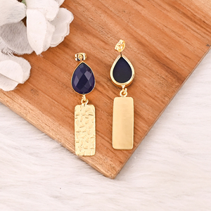 Elegant <b>Gold</b> Plated Ink Blue Hydro Gemstone Brass <b>Earring</b> Handmade Fashion Jewelry for Women Gift - Product Image 5