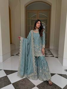 Women's Brown Beautiful Embroidered Salwar Kameez <b>Top</b>-Bottom Dupatta Set with Digital/Foil/Discharge Printed Work for Parties - Product Image 1