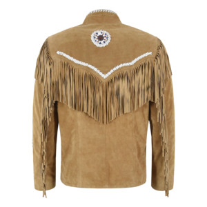 Wholesale Genuine Cow <b>Suede</b> Leather Western Beige <b>Jacket</b> Men's Cowboy Fringe Coat Custom OEM ODM Private Label Manufacturer - Product Image 3