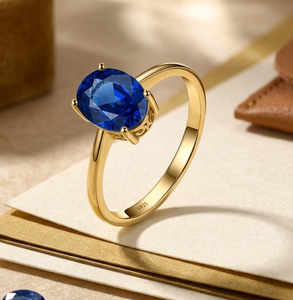 14K Gold Oval Blue <b>Sapphire</b> Ring Prong Set Gemstone Band for Wedding <b>Anniversary</b> <b>Gift</b> - Product Image 1