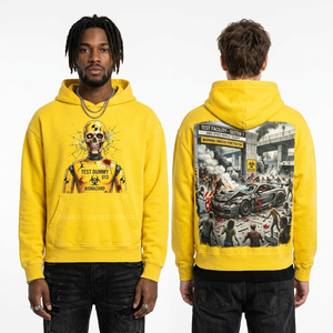 Sweat à capuche jaune vif personnalisé pour homme, imprimé graphique Crash Test Dummy Zombie, streetwear, thème biohazard, pull en coton surdimensionné - Product Image 1