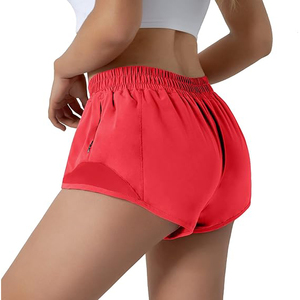 Shorts Deportivos Rojos para Mujer, Cintura Alta, Poliéster, con Bolsillo Lateral con Cremallera, Cordón Oculto, Transpirables, para Yoga - Product Image 3