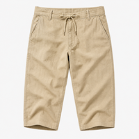 Pantalones Capri Casuales de Tres Cuartos para Hombre, de Algodón Twill, Cintura Alta con Cordón, Pantalones Cortos para Primavera y Playa, Sostenibles