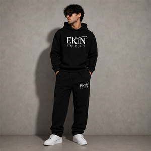 Conjunto de Sudadera con Capucha y Pantalones Deportivos de Forro Polar Negro para Hombre, Estilo Urbano, Talla Grande, Marca Privada OEM - Product Image 1