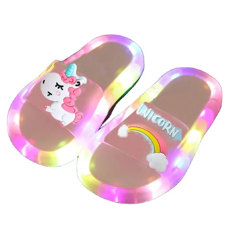 Latest Summer Kids Slides Cool Boys and Girls LED Lights Slippers Smile Face Open Toe Design PVC Children Sandals for Beach