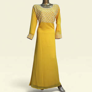 <b>Purple</b> Luxury Kaftan <b>Dress</b> with Gold Embroidery and Bell Sleeve Details for Women <b>Party</b> Wear - Product Image 3