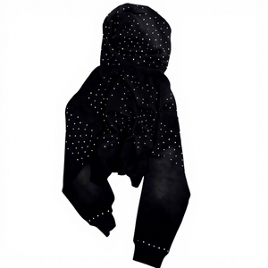 Sweat-shirt à capuche zippé noir pour homme avec motif à pois blancs, coupe ample, décontracté, en coton tricoté respirant, style court, pour l'automne - Product Image 5