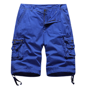 Men's <b>Blue</b> Cargo Shorts Mid Waist Elastic Waist 100% Cotton Solid Breathable <b>Canvas</b> with Pockets Casual Style - Product Image 1
