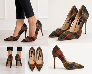 Escarpins à talons hauts élégants pour femmes, motif tartan écossais, pour mariage, design personnalisé, fournisseur en gros - Product Image 2