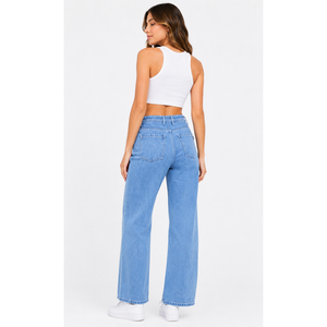 Denim Baggy Pants for Women with Mid Rise Waist & Relaxed Solid Knit Design (XXS Embroidered Logo) - Product Image 2