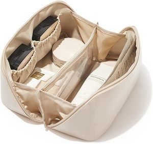 Large Capacity Makeup <b>Bag</b> PU Leather <b>Travel</b> Cosmetic Organizer Multi <b>Compartment</b> Wide Open Toiletry Storage <b>Bag</b> for Women - Product Image 6