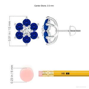 Natural <b>Blue</b> Sapphire Diamond Flower <b>Stud</b> <b>Earrings</b> 14Kt White Gold Round Gemstone Cluster <b>Studs</b> Screw Back Wholesale - Product Image 4