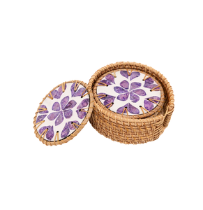 Sous-verres décoratifs en nacre violette et rotin tressé pour la maison, vaisselle, verres à jus, verres à eau, sets de table - Product Image 3