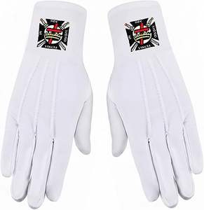 Guantes Masónicos de Caballero Templario con Cruz Nórdica Roja, Bordado a Máquina en Algodón Blanco (2 Pares) (Talla XX-Large) - Product Image 5