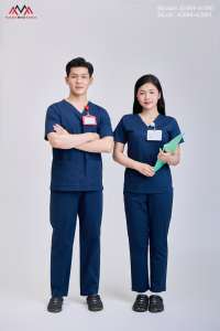 ชุดสครับสีขาว ผ้าคอตตอนเวียดนาม OEM 52% โพลีเอสเตอร์ 45% สแปนเด็กซ์ 3% ผ้า WFX CVC ตรวจจับรอยขาดด้วยระบบ FMF สำหรับบุรุษและสตรี ใช้ในงานแพทย์ - Product Image 5