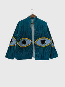 Blouson en velours brodé à la main avec motif œil, manches longues, col montant, grande taille, vêtements d'automne pour femmes - Product Image 1