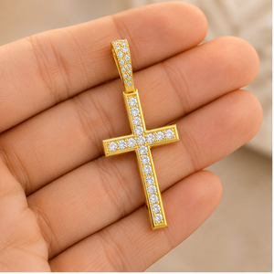 10K <b>Solid</b> <b>Gold</b> Hip Hop Style Iced Jesus Cross <b>Pendant</b> Brilliant Cut Moissanite Diamond Religious Jewelry Gifts with Charms Stud - Product Image 3