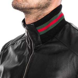 Chaqueta Bomber de cuero para hombre, Cazadora bomber de piel de cordero negra auténtica - Product Image 3