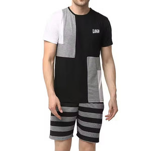 Hot Selling Men's Cotton Patchwork T-Shirt <b>Set</b> Color Blocking Crew Neck Casual Summer Shorts Breathable <b>Knitted</b> Style Bulk Order - Product Image 5