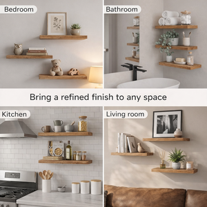 ชั้นวางของไม้แบบลอยติดผนังสไตล์โมเดิร์นมินิมอล ตกแต่งด้วยหนังสือ ต้นไม้ และของตกแต่งบ้านโทนสีกลางๆ - Product Image 6