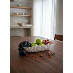 Bandeja de cerámica artesanal con forma de pétalo, borde festoneado minimalista, plato decorativo para adornos y frutas, para decoración de hogar de lujo. - Product Image 2