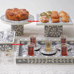 Plateau de service en nacre de qualité supérieure |   Support à gâteaux, boîte à mouchoirs, sous-verres, décoration de l'Aïd et du Ramadan, ensemble de cadeaux pour mariage arabe - Product Image 3