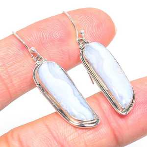 Handmade Genuine Blue Lace Agate <b>Earrings</b> 925 <b>Solid</b> Sterling <b>Silver</b> Natural Gemstone Jewelry For Women Gift - Product Image 4