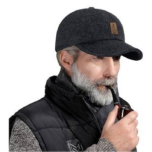 Winter Warm Baseball Cap with Earflaps <b>Men</b> Thickened Knit <b>Thermal</b> Dad <b>Hat</b> Windproof Outdoor Golf Cap with Ear Flap Leather Patch - Product Image 5
