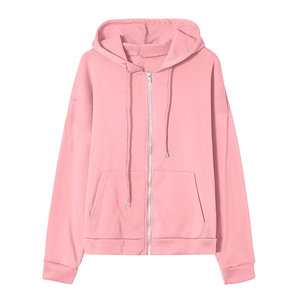 High Quality Women's Light <b>Pink</b> Zip-Up <b>Hoodie</b> Outerwear Stylish Streetwear Design Comfortable Warm Everyday Autumn Winter Wear - Product Image 2