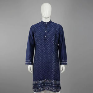 Conjunto de Kurta y Pijama de Seda Pura Bordada Premium para Hombre – Ropa Étnica de Diseño para Bodas y Festividades - Product Image 1