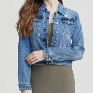 <b>Custom</b> <b>Denim</b> Jeans <b>Jacket</b> Coat Cropped Women Jean <b>Jackets</b> Distressed Short <b>Denim</b> <b>Jacket</b> for Women - Product Image 3