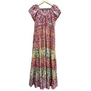 Vestido Largo Maxi Bohemio con Estampado a Mano, 100% Algodón Transpirable, Manga Corta, Vestido de Verano, Colores Mezclados, Ropa Artesanal India para Mujer - Product Image 1