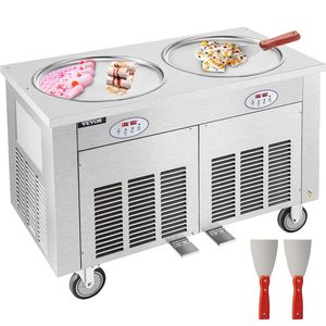 Macchina Commerciale per Gelato Arrotolato in Acciaio Inox da 1800W con Due Vasche da 45 cm, per Uso Professionale - Product Image 1