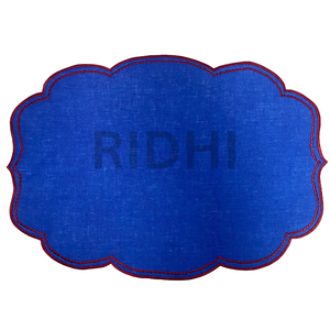 Manteles Individuales de Lino Azul 100% Ecológicos Ridhi con Bordado, Manteles de Tela Reutilizables al por Mayor para Bodas, Restaurantes, Hoteles - Product Image 2