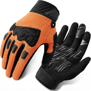 Unisex Full Finger Motocross Racing <b>Gloves</b> Orange Black PU Material Non Slip Outdoor Use Hook And Loop Closure - Product Image 1